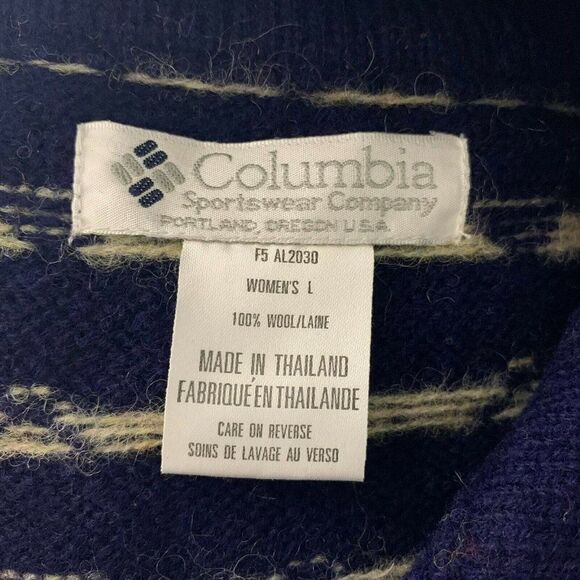 Vintage Columbia Wool Knit Sweater L Blue Fair Isle Collar Quarter Zip Pullover - Picture 6 of 6